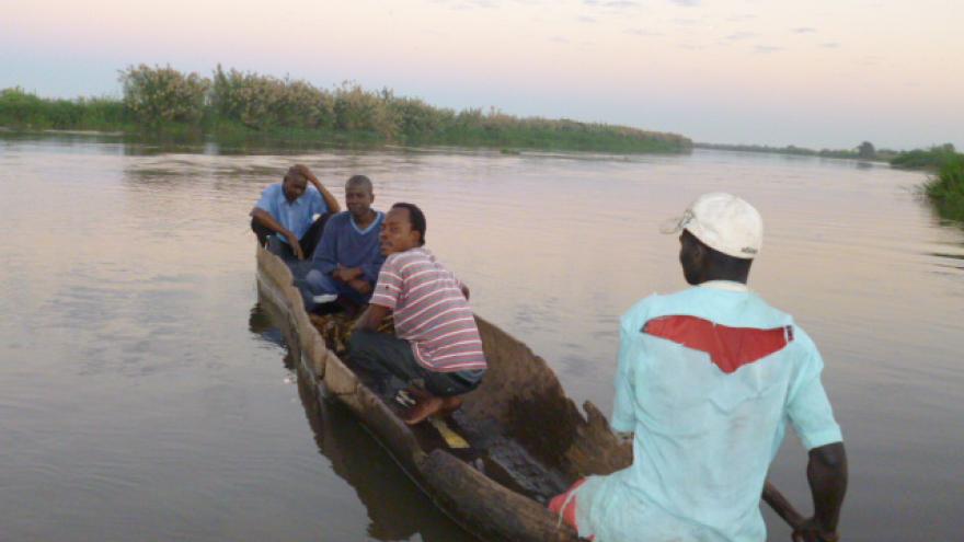Organizers from Tiphedzane travel to remote communities by canoe for pre-election activities.